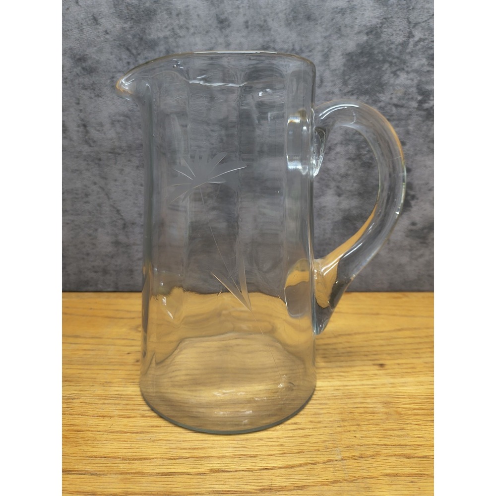 Vintage MCM Flower Etched Glass Pitcher